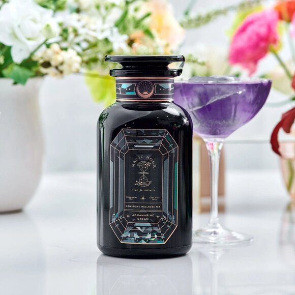 NEW! MAGIC HOUR AQUAMARINE DREAM TEA IN VIOLET GLASS APOTHECARY JAR 60-75 CUPS - Picture 1 of 6